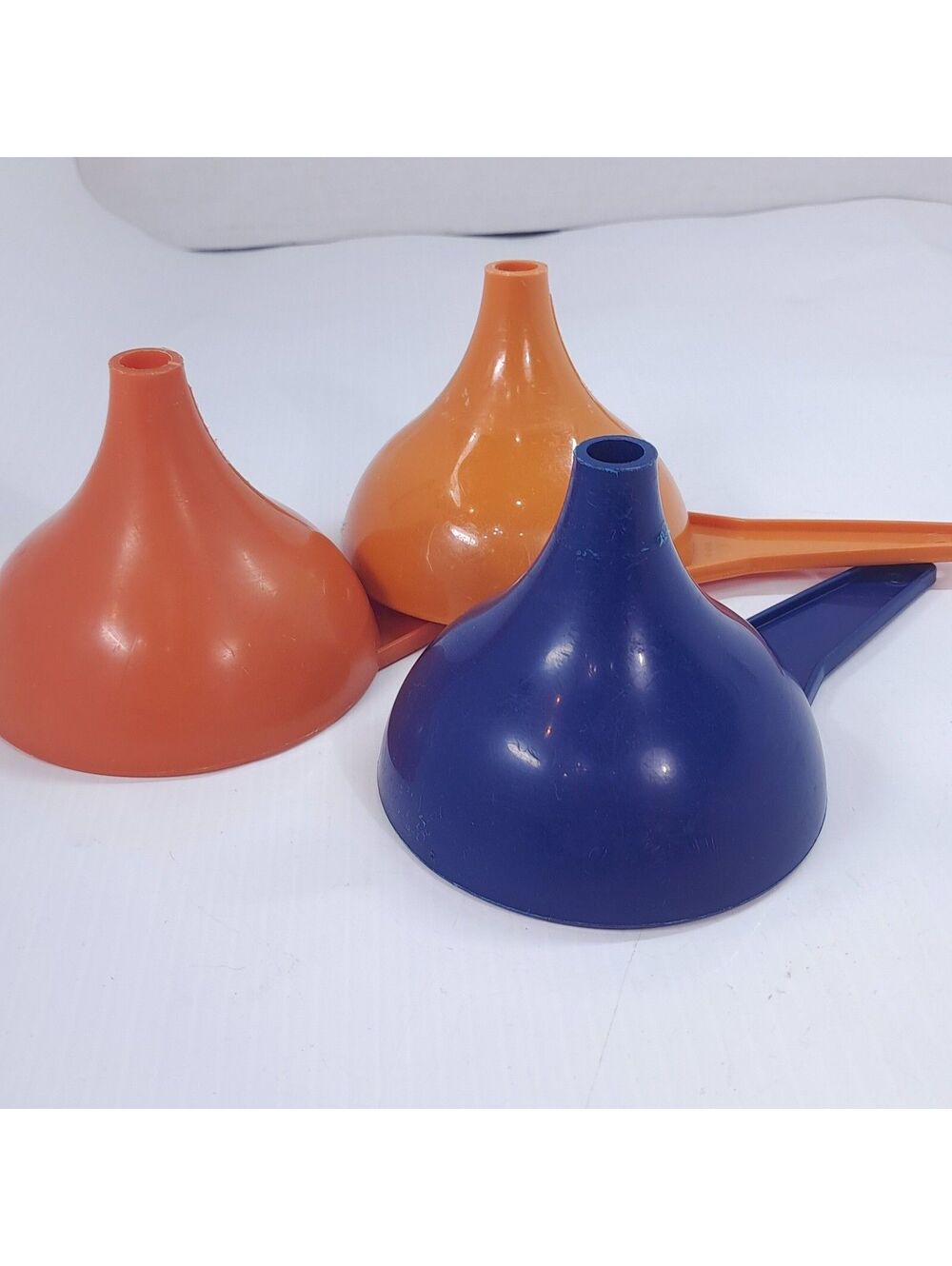 Vintage Tupperware funnel set 3 blue 1227-2 1227-4 1227-6 orange Hershey Kiss